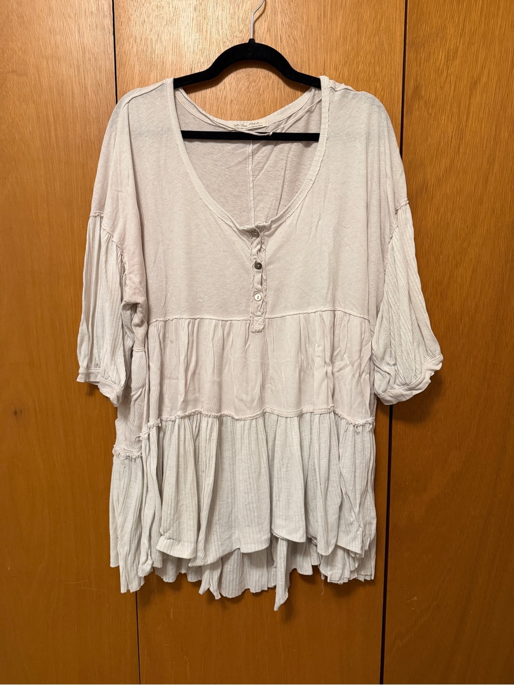 Free People Cream Tiered Ruffle Henley Tunic